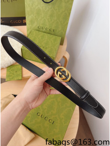 Gucci Leather Belt 2.5cm with Interlocking G Buckle Black/Shiny Gold 2022 031151