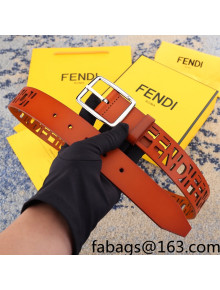 Fendi FF Cutout Leather Belt 3.5cm Orange 2022 031155