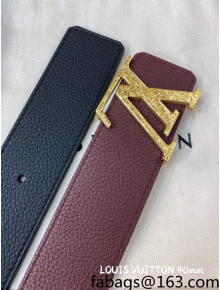 Louis Vuitton Calf Leather Belt 4cm with LV Buckle Black/Burgundy/Gold 2022 031141