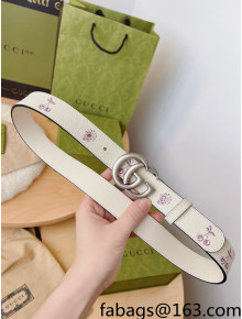 Gucci Berry Print Leather Belt 3cm White/Silver 2022 033066