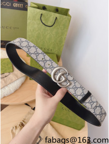 Gucci GG Canvas Belt 3.7cm with GG Buckle Beige/Blue/Silver 2022 033072