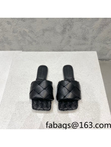 Bottega Veneta Woven Lambskin Flat Slide Sandals 9.5cm Black 2022 032146