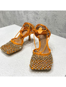 Bottega Veneta Sparkle Stretch Crystal Mesh Sandals 9cm Orange 2022