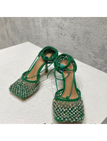 Bottega Veneta Sparkle Stretch Crystal Mesh Sandals 9cm Racing Green 2022