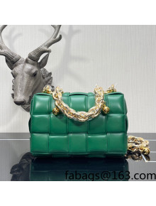 Bottega Veneta Chain Cassette Bag in Padded Intreccio Lambskin with Golden Ball Racing Green 2022 680070 