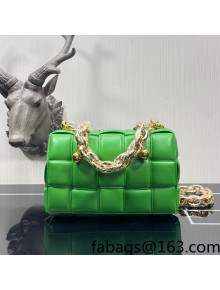 Bottega Veneta Chain Cassette Bag in Padded Intreccio Lambskin with Golden Ball Bright Green 2022 680070 