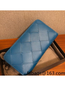 Bottega Veneta Maxi Woven Long Zipped Wallet Blue 2022