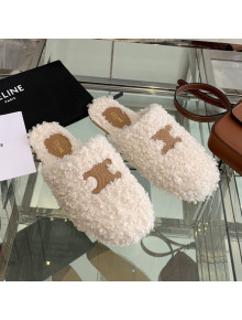 Celine Shearling Flat Mules White 2021 01