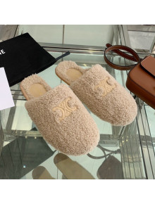 Celine Shearling Flat Mules Beige 2021 02