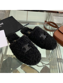 Celine Shearling Flat Mules Black 2021 03