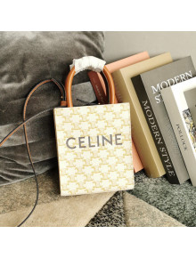 Celine Mini Vertical Cabas Tote Bag in Triomphe Canvas White/Tan Brown/ 2021 03