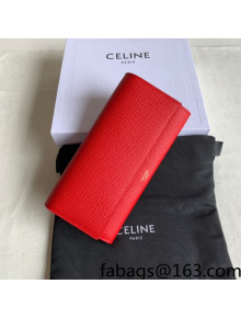 Celine Large Flap Wallet in Palm-Grained Calfskin Red 2022 4148