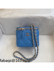 Chanel Grainy Leather Mini Vanity with Classic Chain AP1340 Blue 2021 TOP