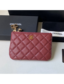 Chanel Grained Leather Mini Pouch with Charm A50168 Burgundy 2021