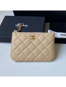 Chanel Grained Leather Mini Pouch with Charm A50168 Beige 2021