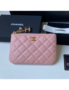 Chanel Grained Leather Mini Pouch with Charm A50168 Pink 2021