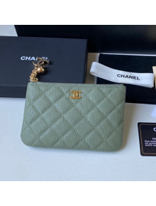 Chanel Grained Leather Mini Pouch with Charm A50168 Green 2021