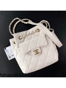 Chanel Duma Grained Calfskin Pocket Bucket Bag AS2808 White 2021