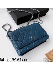 Chanel Grained Calfskin Classic Wallet on Chain WOC AP0250 Blue 2021 