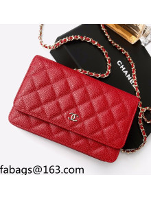 Chanel Grained Calfskin Classic Wallet on Chain WOC AP0250 Red 2021 