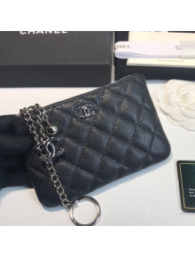 Chanel Grained Leather Mini Pouch with Charm A50168 Black/Silver 2021