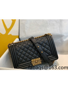 Chanel Quilted Caviar-Grained Calfskin Medium Boy Flap Bag A67085 Black/Gold Yellow 2021