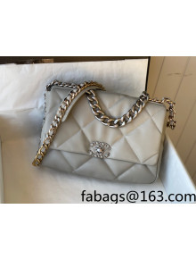 Chanel 19 Goatskin Large Flap Bag AS1161 Light Gray/Silver 2021 39