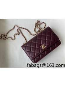 Chanel Lambskin Wallet on Chain WOC with Metallic Band AP2433 Burgundy 2021 