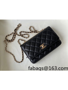 Chanel Lambskin Wallet on Chain WOC with Metallic Band AP2433 Black 2021 