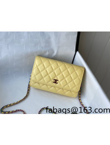 Chanel Lambskin & Rainbow Metal Wallet on Chain WOC AP0250 Yellow 2021