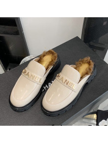 Chanel Patent Leather & Shearling Mules Light Beige 2021 89