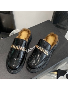 Chanel Patent Leather & Shearling Mules Black 2021 90