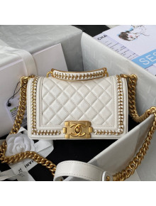 Chanel Lambskin Chain Small Boy Handbag White 2021 47