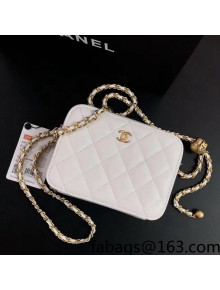 Chanel Lambskin Chain Small Square Camera Bag with Metal Ball AP2463 White 2021 