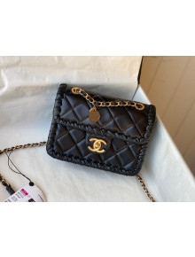 Chanel Calfskin Braided Trim Mini Square Flap Bag AS2495 Black 2022