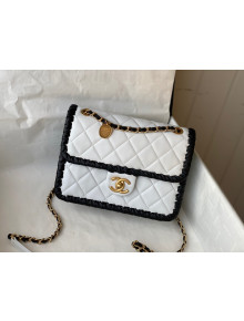 Chanel Calfskin Braided Trim Small Square Flap Bag AS2496 White 2022