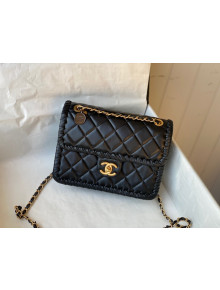 Chanel Calfskin Braided Trim Small Square Flap Bag AS2496 Black 2022