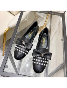 Chanel Lambskin Loafers with Pearl and Bow Black 2022 48