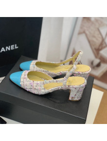 Chanel Tweed Slingback Pumps 6.5cm G31318 Pink/Blue 2022 11