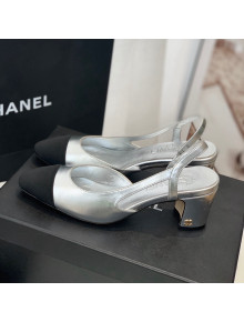 Chanel Leather Slingback Pumps 6.5cm G31318 Silver 2022