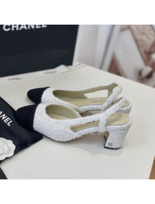 Chanel Tweed Slingback Pumps 6.5cm G31318 White/Black 2022