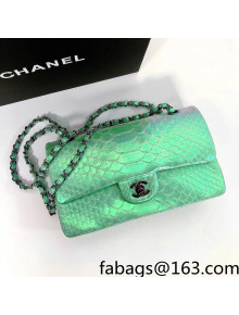 Chanel Pythonskin Embossed Leather Medium Calssic Flap Bag A01112 Neon Green 2022 07