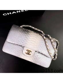 Chanel Pythonskin Embossed Leather Medium Calssic Flap Bag A01112 Shiny Gray 2022 08