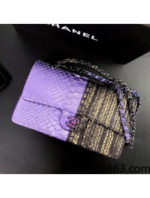 Chanel Pythonskin Embossed Leather Medium Calssic Flap Bag A01112 Purple/Gold 2022 09