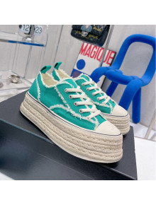 Chanel Canvas Platform Sneakers 5cm Green 2022 030467