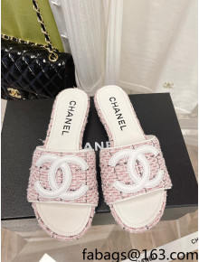 Chanel Tweed Flat Slide Sandals Pink 2022 030513