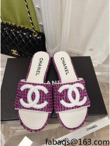 Chanel Tweed Flat Slide Sandals Purple 2022 030517