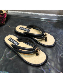 Chanel Leather Thong Flat Sandals Black 2022 01