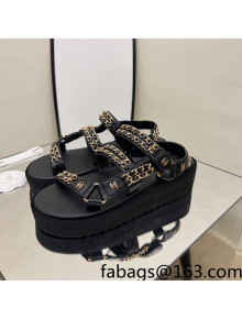 Chanel Leather Chain Sandals G33800 Black/Gold 2022 06