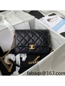 Chanel Grained Calfskin Flap Bag with Double Chain Black 2022